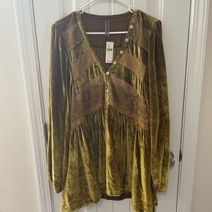 Anthropologie Olive Green Velvet Blouse